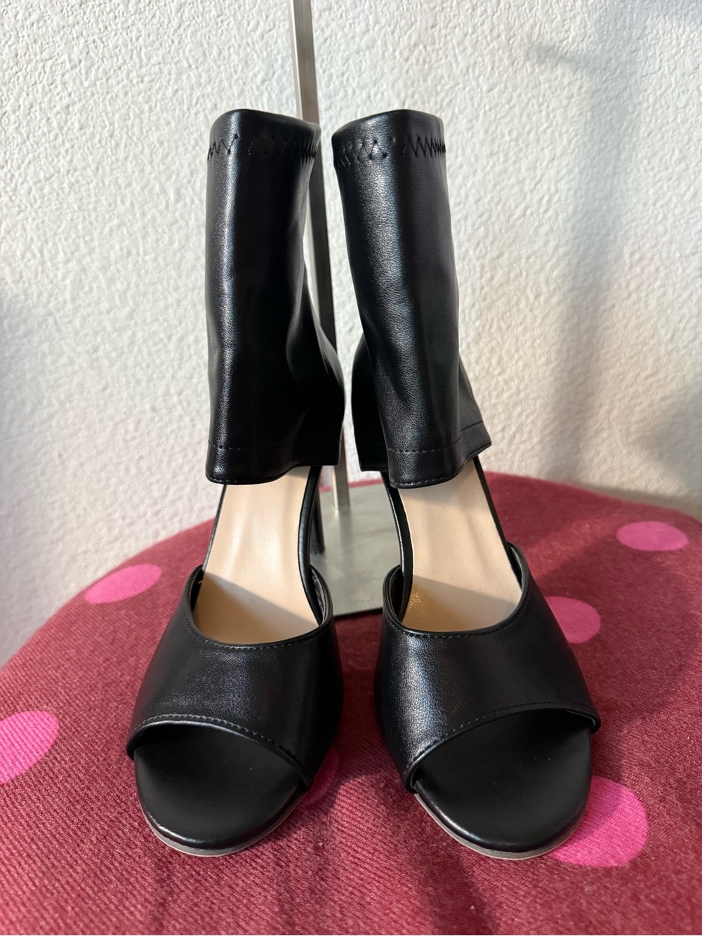 New Black Open Toe Ankle Cuff Stiletto Heels EU 37 Approx US 6.5